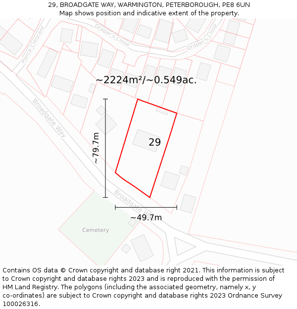 29, BROADGATE WAY, WARMINGTON, PETERBOROUGH, PE8 6UN: Plot and title map