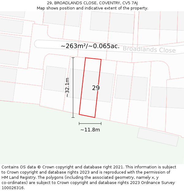 29, BROADLANDS CLOSE, COVENTRY, CV5 7AJ: Plot and title map