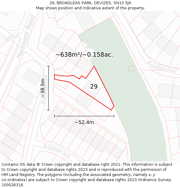 29, BROADLEAS PARK, DEVIZES, SN10 5JA: Plot and title map