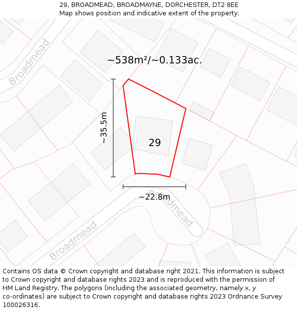 29, BROADMEAD, BROADMAYNE, DORCHESTER, DT2 8EE: Plot and title map
