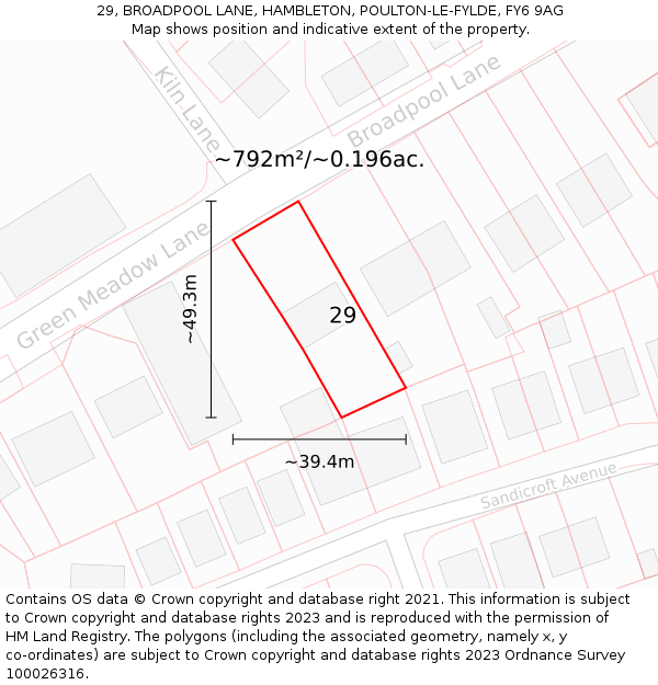 29, BROADPOOL LANE, HAMBLETON, POULTON-LE-FYLDE, FY6 9AG: Plot and title map