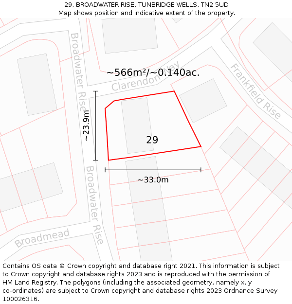 29, BROADWATER RISE, TUNBRIDGE WELLS, TN2 5UD: Plot and title map