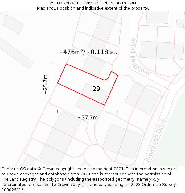 29, BROADWELL DRIVE, SHIPLEY, BD18 1QN: Plot and title map