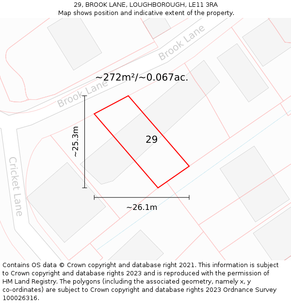 29, BROOK LANE, LOUGHBOROUGH, LE11 3RA: Plot and title map
