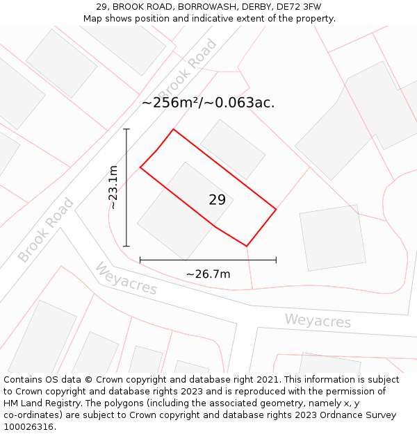 29, BROOK ROAD, BORROWASH, DERBY, DE72 3FW: Plot and title map