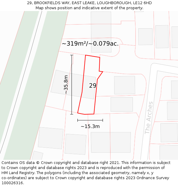 29, BROOKFIELDS WAY, EAST LEAKE, LOUGHBOROUGH, LE12 6HD: Plot and title map