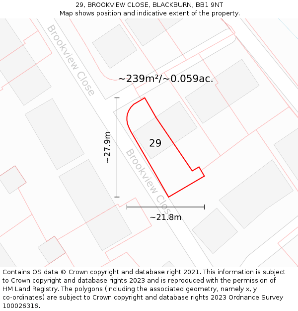 29, BROOKVIEW CLOSE, BLACKBURN, BB1 9NT: Plot and title map