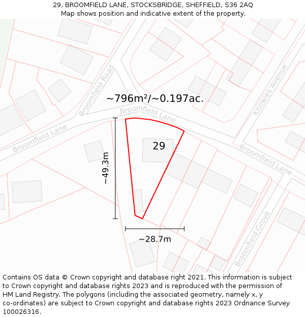 29, BROOMFIELD LANE, STOCKSBRIDGE, SHEFFIELD, S36 2AQ: Plot and title map