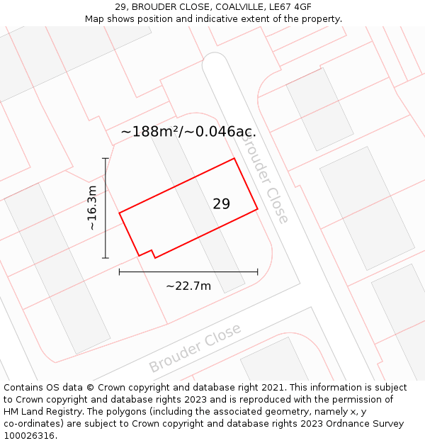 29, BROUDER CLOSE, COALVILLE, LE67 4GF: Plot and title map