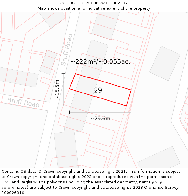 29, BRUFF ROAD, IPSWICH, IP2 8GT: Plot and title map
