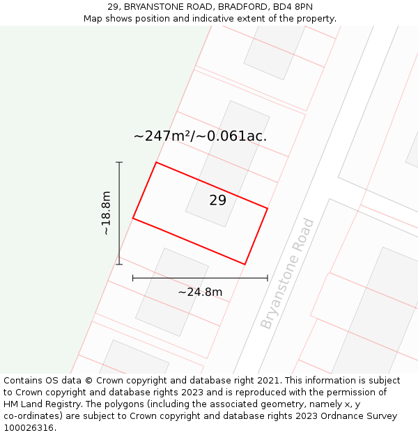 29, BRYANSTONE ROAD, BRADFORD, BD4 8PN: Plot and title map