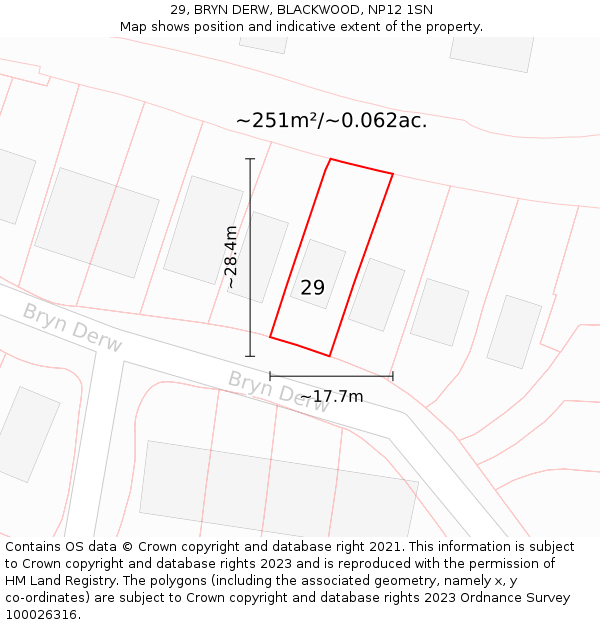 29, BRYN DERW, BLACKWOOD, NP12 1SN: Plot and title map