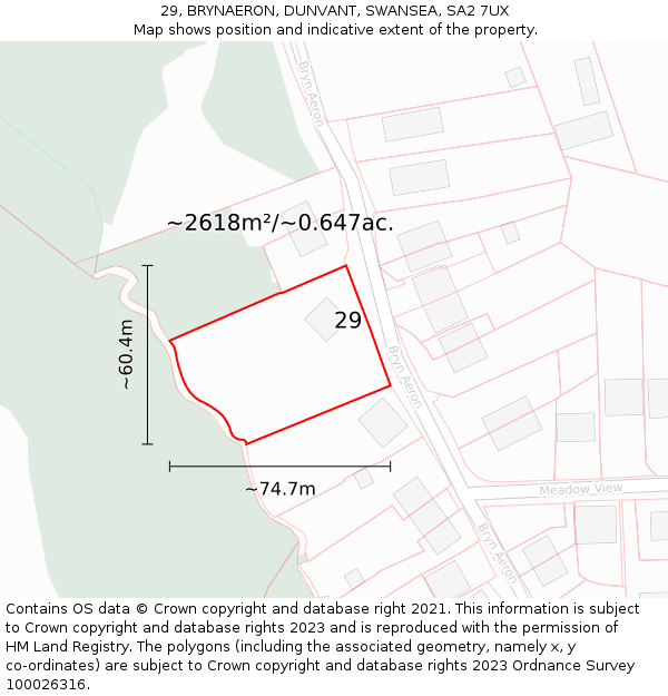 29, BRYNAERON, DUNVANT, SWANSEA, SA2 7UX: Plot and title map