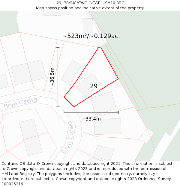 29, BRYNCATWG, NEATH, SA10 8BG: Plot and title map