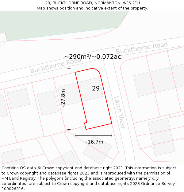 29, BUCKTHORNE ROAD, NORMANTON, WF6 2FH: Plot and title map