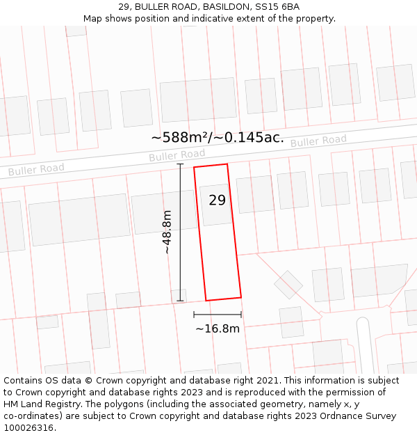 29, BULLER ROAD, BASILDON, SS15 6BA: Plot and title map
