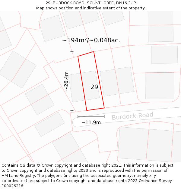 29, BURDOCK ROAD, SCUNTHORPE, DN16 3UP: Plot and title map