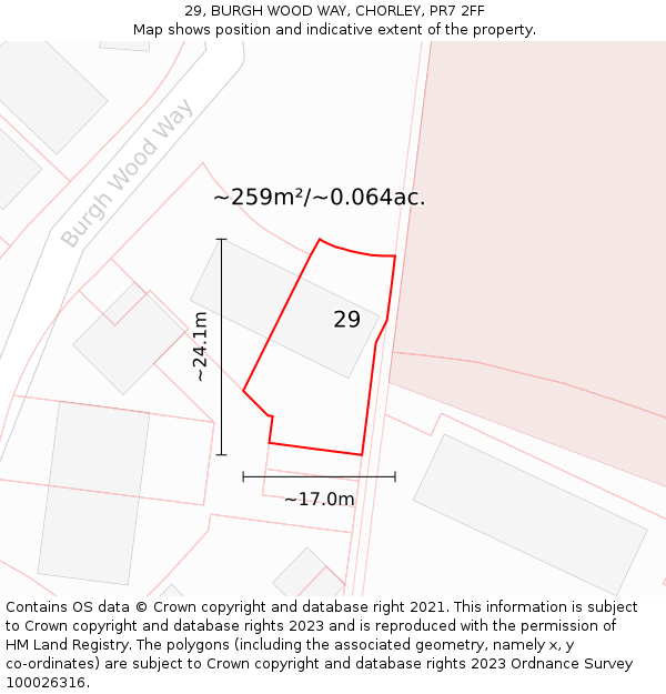 29, BURGH WOOD WAY, CHORLEY, PR7 2FF: Plot and title map