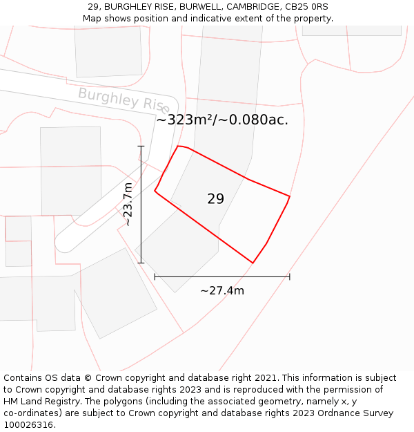 29, BURGHLEY RISE, BURWELL, CAMBRIDGE, CB25 0RS: Plot and title map