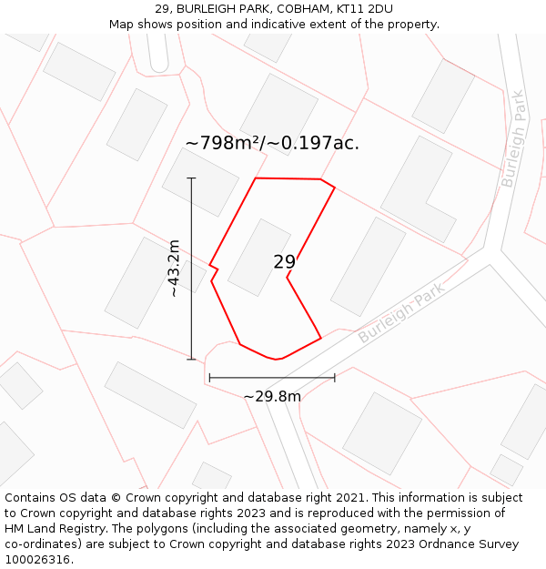 29, BURLEIGH PARK, COBHAM, KT11 2DU: Plot and title map