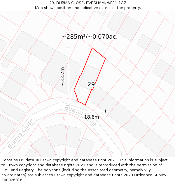 29, BURMA CLOSE, EVESHAM, WR11 1GZ: Plot and title map
