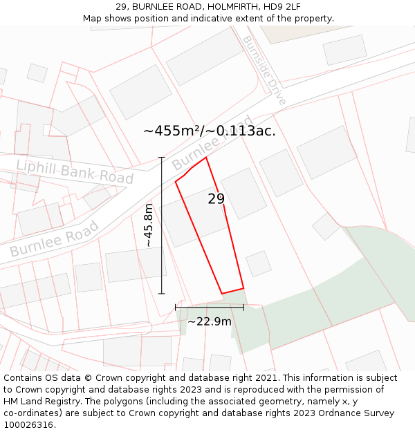 29, BURNLEE ROAD, HOLMFIRTH, HD9 2LF: Plot and title map
