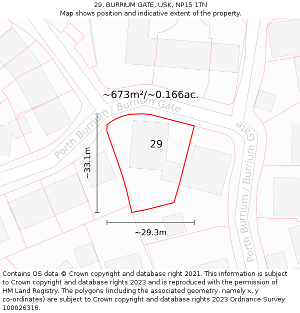 29, BURRIUM GATE, USK, NP15 1TN: Plot and title map