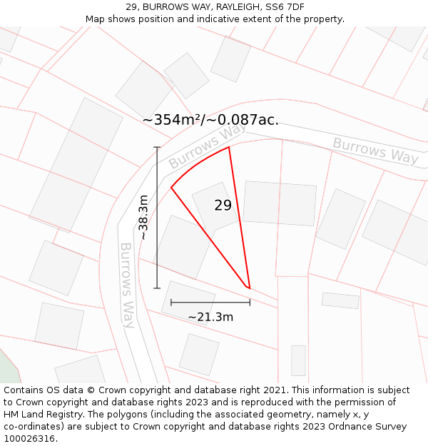 29, BURROWS WAY, RAYLEIGH, SS6 7DF: Plot and title map