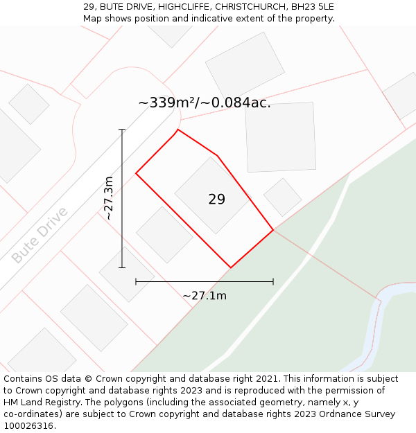29, BUTE DRIVE, HIGHCLIFFE, CHRISTCHURCH, BH23 5LE: Plot and title map