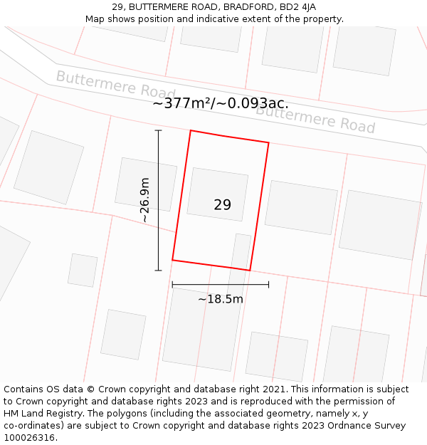 29, BUTTERMERE ROAD, BRADFORD, BD2 4JA: Plot and title map
