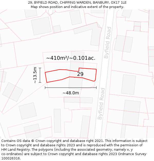 29, BYFIELD ROAD, CHIPPING WARDEN, BANBURY, OX17 1LE: Plot and title map