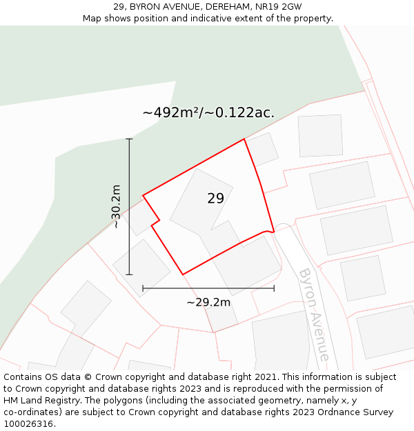 29, BYRON AVENUE, DEREHAM, NR19 2GW: Plot and title map