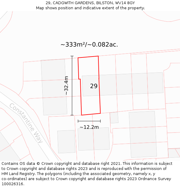 29, CADGWITH GARDENS, BILSTON, WV14 8GY: Plot and title map