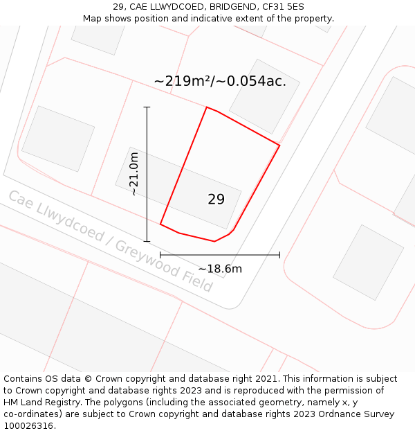 29, CAE LLWYDCOED, BRIDGEND, CF31 5ES: Plot and title map
