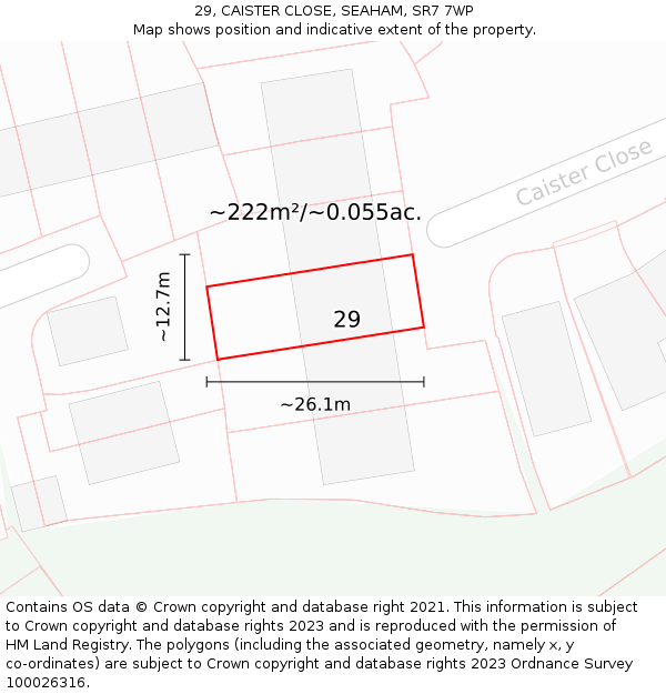 29, CAISTER CLOSE, SEAHAM, SR7 7WP: Plot and title map