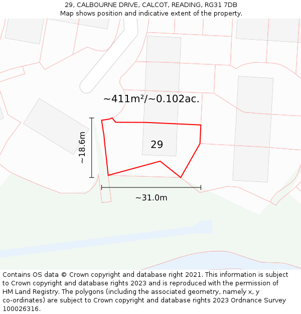 29, CALBOURNE DRIVE, CALCOT, READING, RG31 7DB: Plot and title map