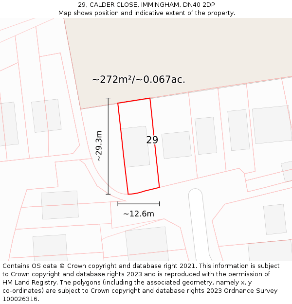 29, CALDER CLOSE, IMMINGHAM, DN40 2DP: Plot and title map