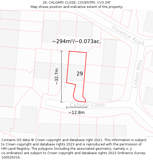 29, CALGARY CLOSE, COVENTRY, CV3 2AT: Plot and title map