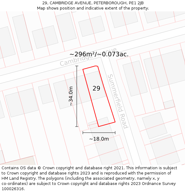 29, CAMBRIDGE AVENUE, PETERBOROUGH, PE1 2JB: Plot and title map
