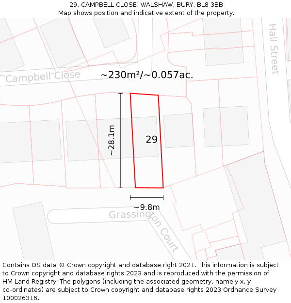 29, CAMPBELL CLOSE, WALSHAW, BURY, BL8 3BB: Plot and title map