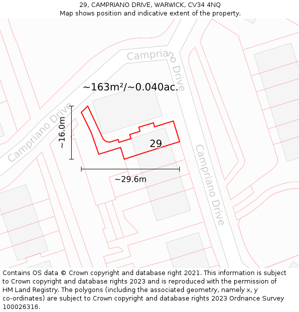 29, CAMPRIANO DRIVE, WARWICK, CV34 4NQ: Plot and title map