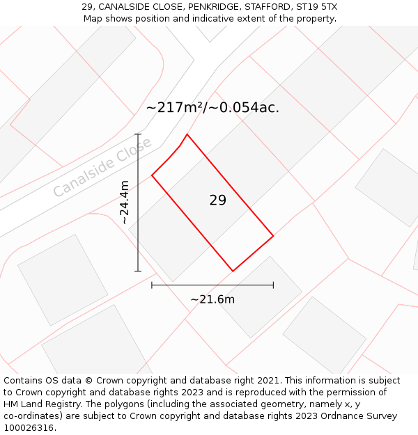 29, CANALSIDE CLOSE, PENKRIDGE, STAFFORD, ST19 5TX: Plot and title map