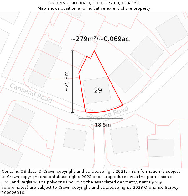 29, CANSEND ROAD, COLCHESTER, CO4 6AD: Plot and title map