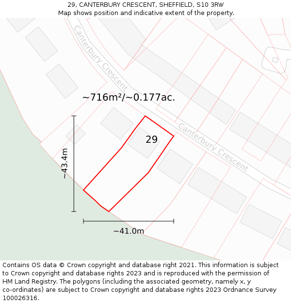 29, CANTERBURY CRESCENT, SHEFFIELD, S10 3RW: Plot and title map