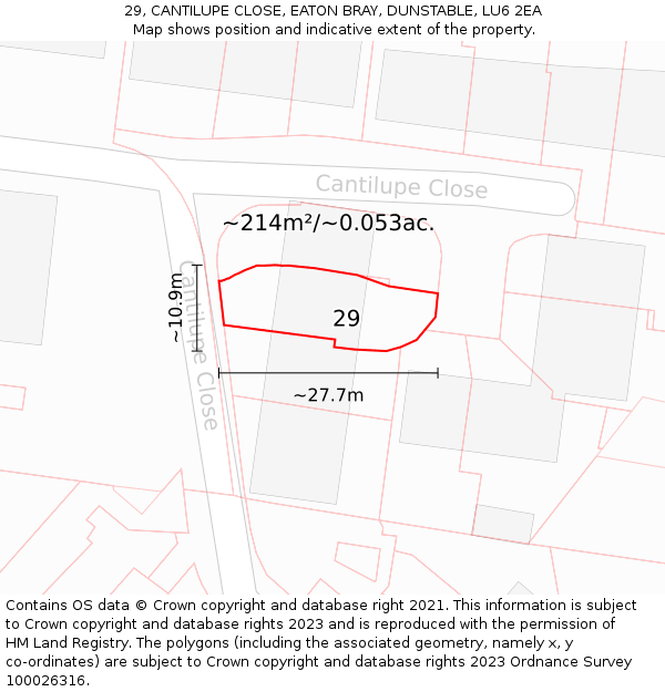 29, CANTILUPE CLOSE, EATON BRAY, DUNSTABLE, LU6 2EA: Plot and title map