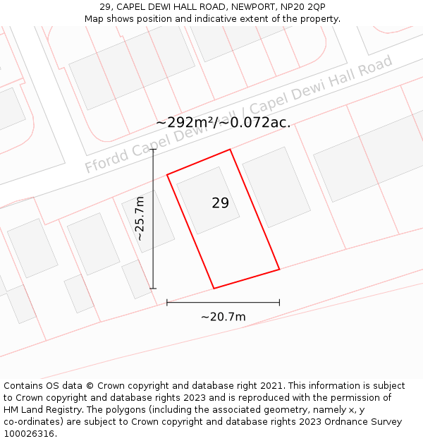 29, CAPEL DEWI HALL ROAD, NEWPORT, NP20 2QP: Plot and title map