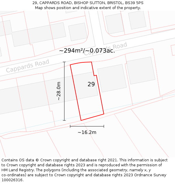 29, CAPPARDS ROAD, BISHOP SUTTON, BRISTOL, BS39 5PS: Plot and title map