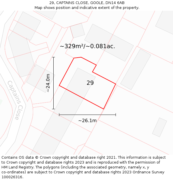 29, CAPTAINS CLOSE, GOOLE, DN14 6AB: Plot and title map