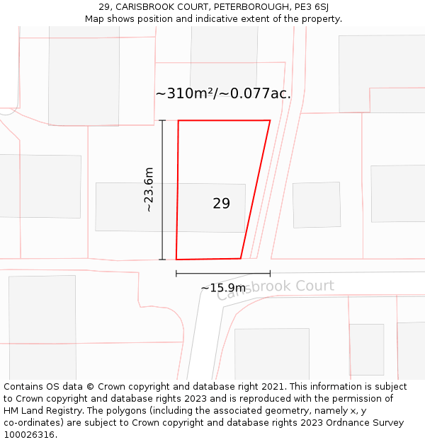 29, CARISBROOK COURT, PETERBOROUGH, PE3 6SJ: Plot and title map