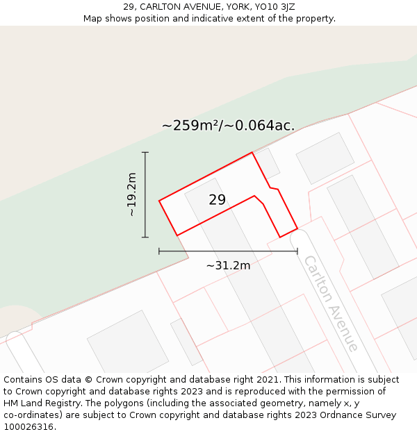 29, CARLTON AVENUE, YORK, YO10 3JZ: Plot and title map